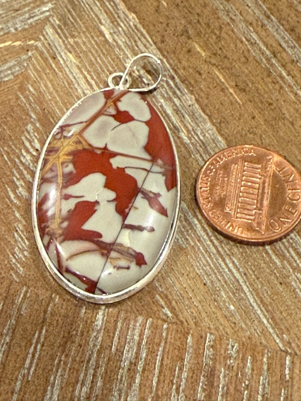 Large Sterling Silver Brecciated Jasper Pendant Red Gray Statement Natural Stone - Picture 2 of 4
